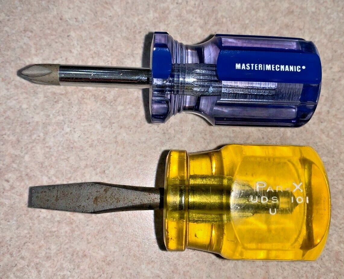 Master Mechanic Phillips & PAR-X UDS 101 Flat  Stubby Screwdrivers MADE IN USA Master Mechanic