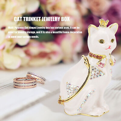 Cat Hinged Jewelry Box Sparkling Rhinestones Hand Painted Cat Decor Trinket Box Unbranded Does not apply - фотография #14