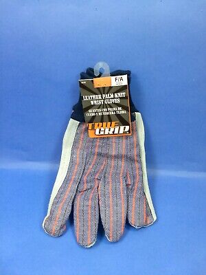 4 pairs work gloves TRUE GRIP LEATHER PALM knit wrist cuff & cotton denim back  TRUE GRIP 9210 - фотография #2