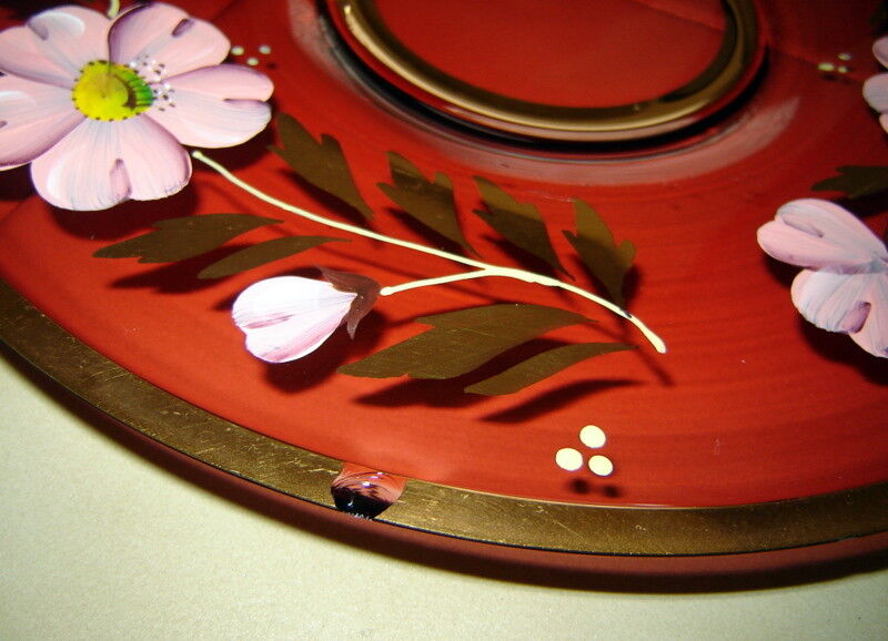 Vintage Set (4) EGERMANN Hand Painted Bohemian Red Art Glass Plates w/ 24K Gold Egermann - фотография #12
