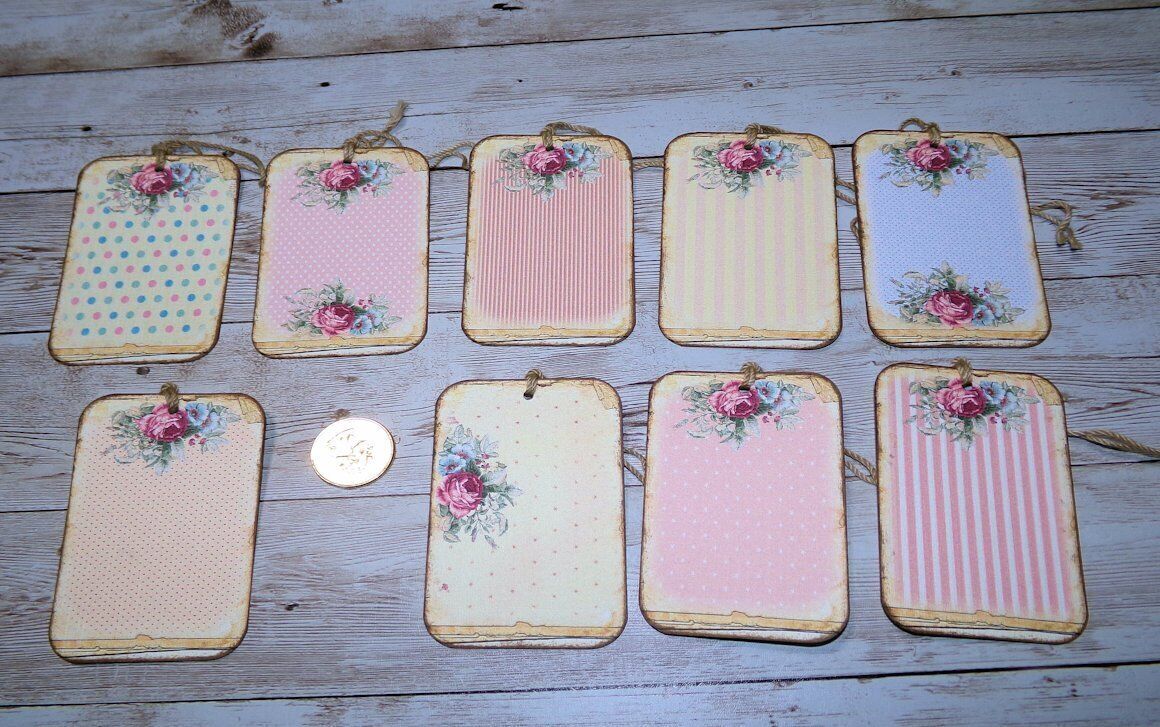 9~Vintage~Shabby Chic~Backgrounds~Junk Journal~Linen Cardstock~Gift~Hang~Tags Unbranded