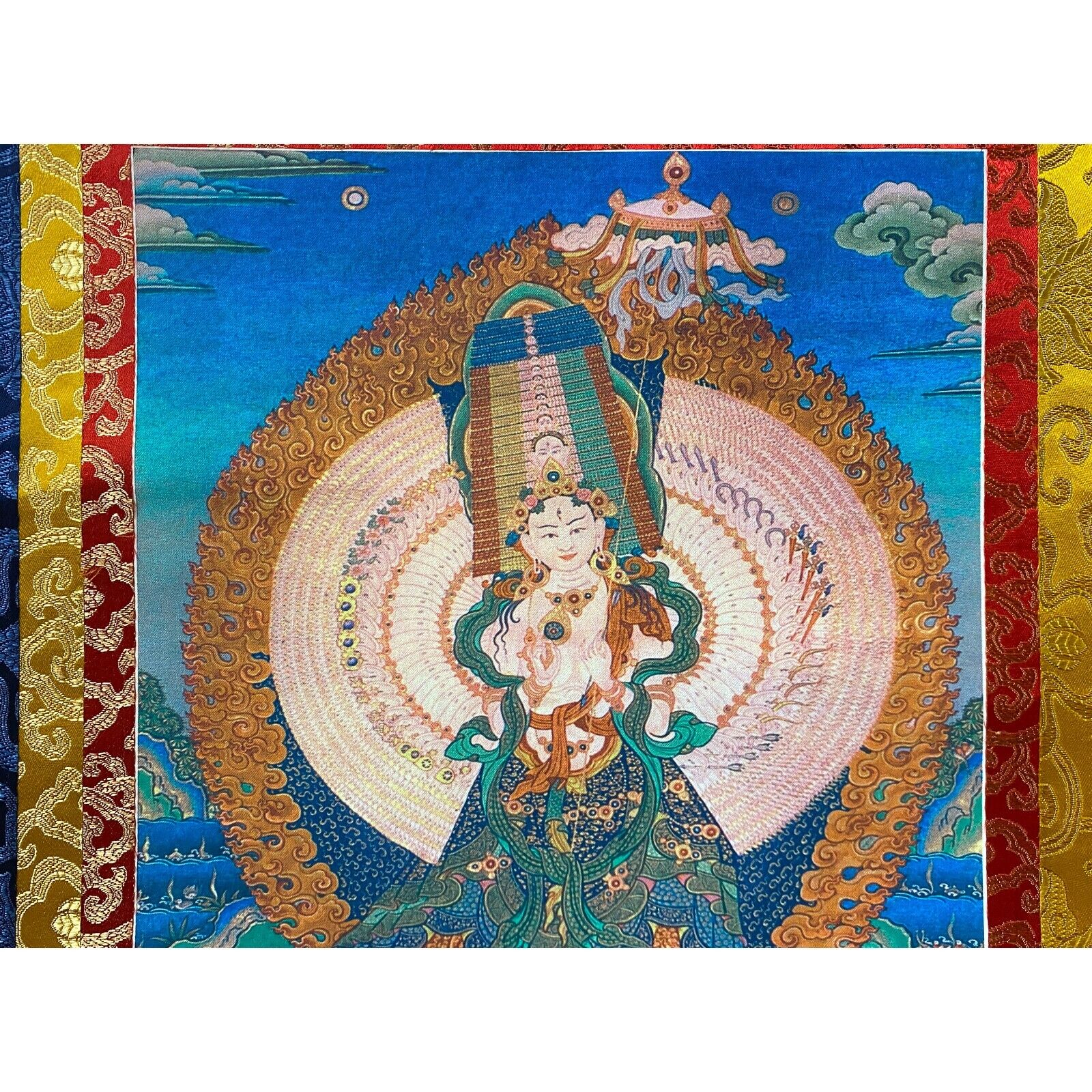 Tibetan Print Fabric Trim Guardian Buddha Deity Art Wall Scroll Thangka ws2206 Без бренда - фотография #3