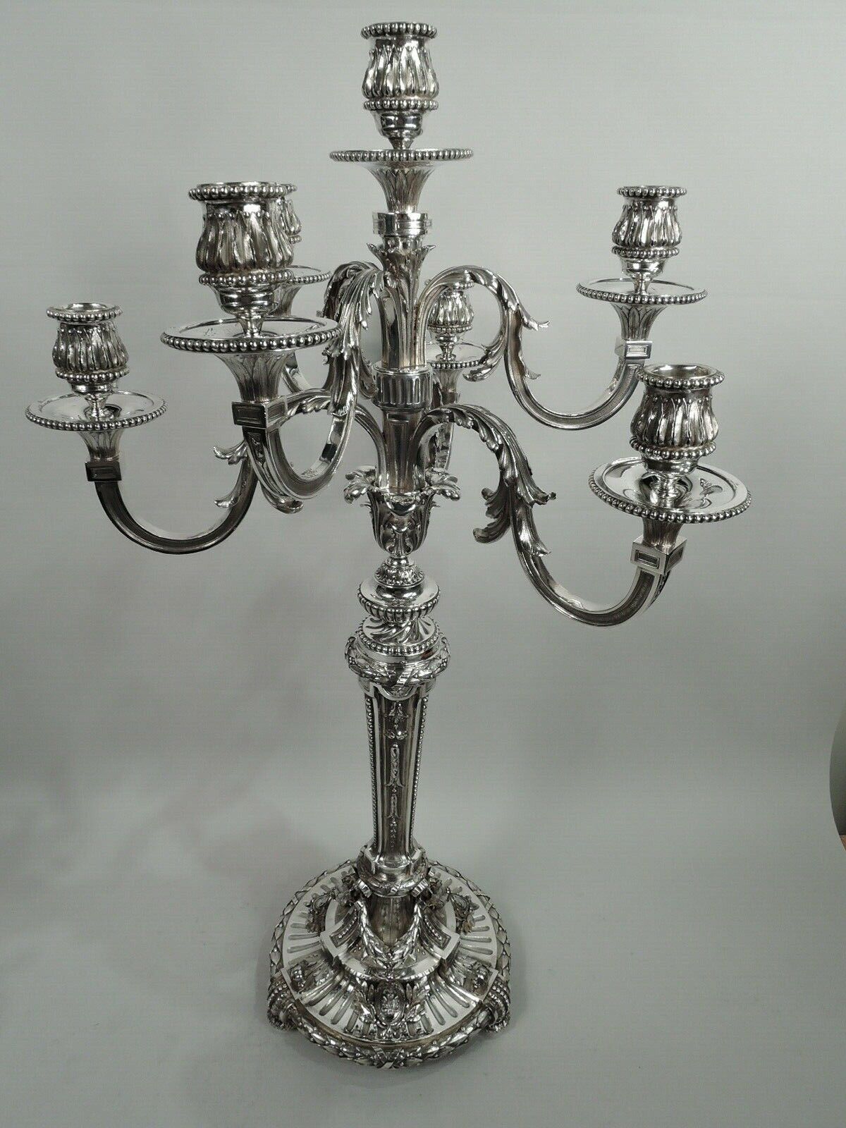 Antique Candelabra 7-Light Belle Epoque Neoclassical Pair French 950 Silver French - фотография #2
