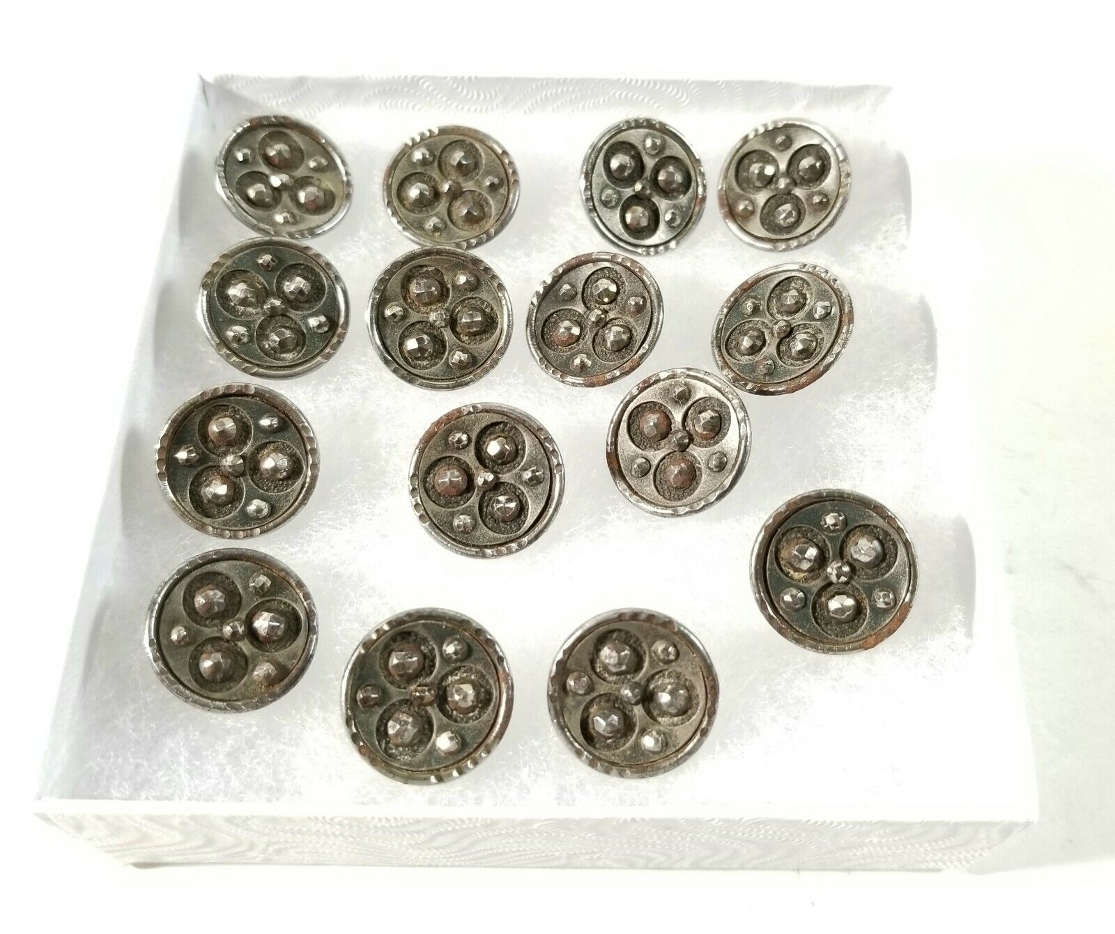Lot Of 15 Antique Victorian Marcasite 5/8" Buttons Unmarked Metal Shank VFINE Без бренда