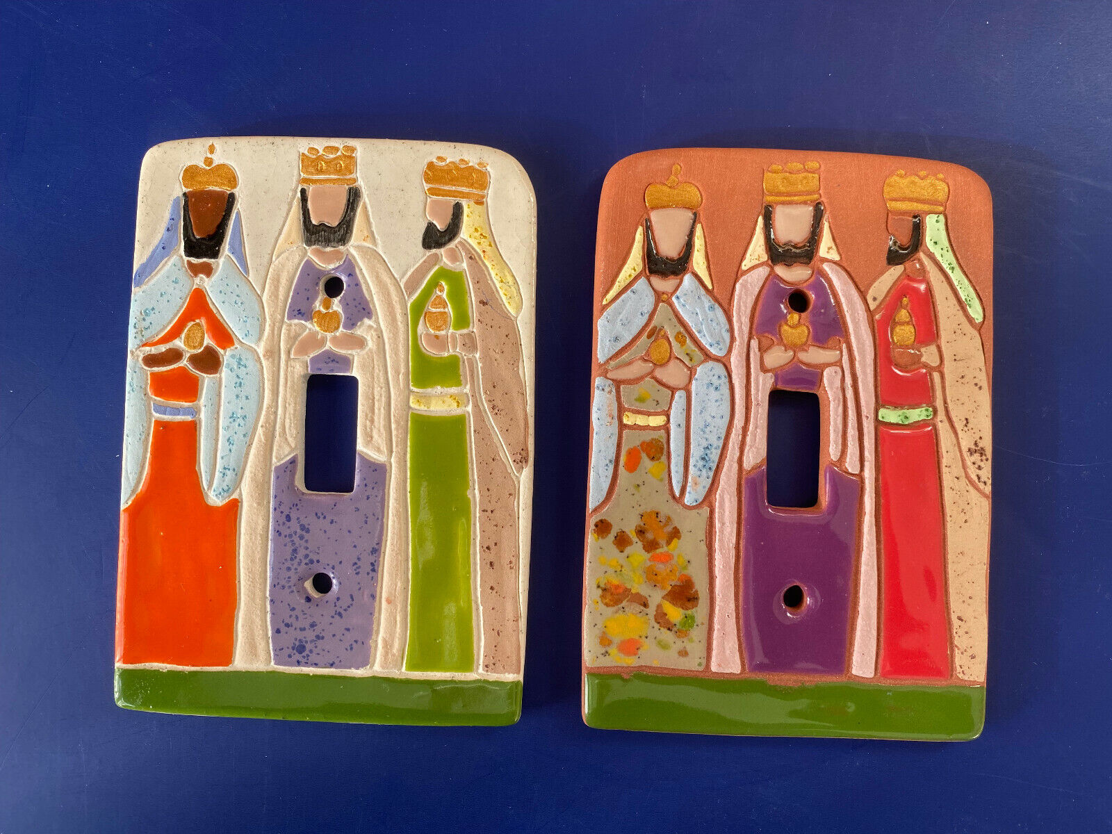 Artist Made Pottery Light Plate Switch Covers 3 Kings Nativity - Set of 2 Seribarro