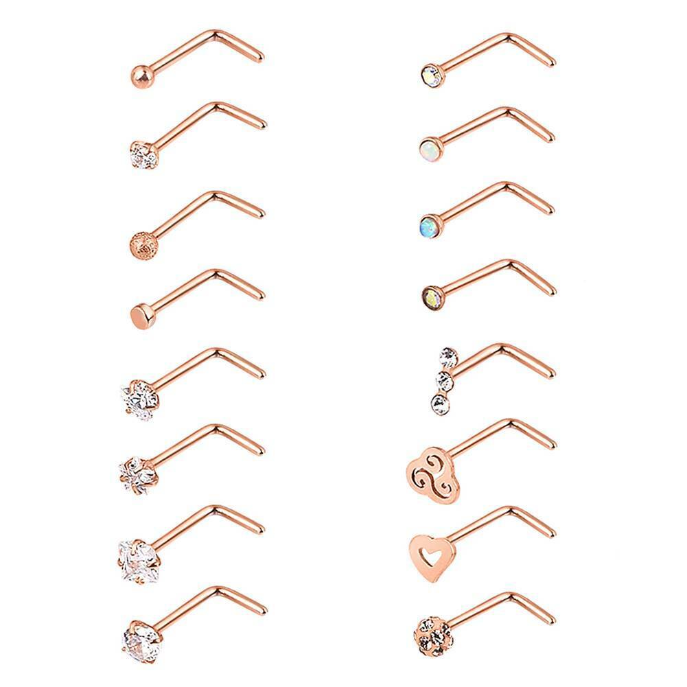 16pcs/lot CZ Surgical Steel Nose Rings L Shaped Studs Body Piercing Jewelry 20G LongBeauty Does Not Apply - фотография #2