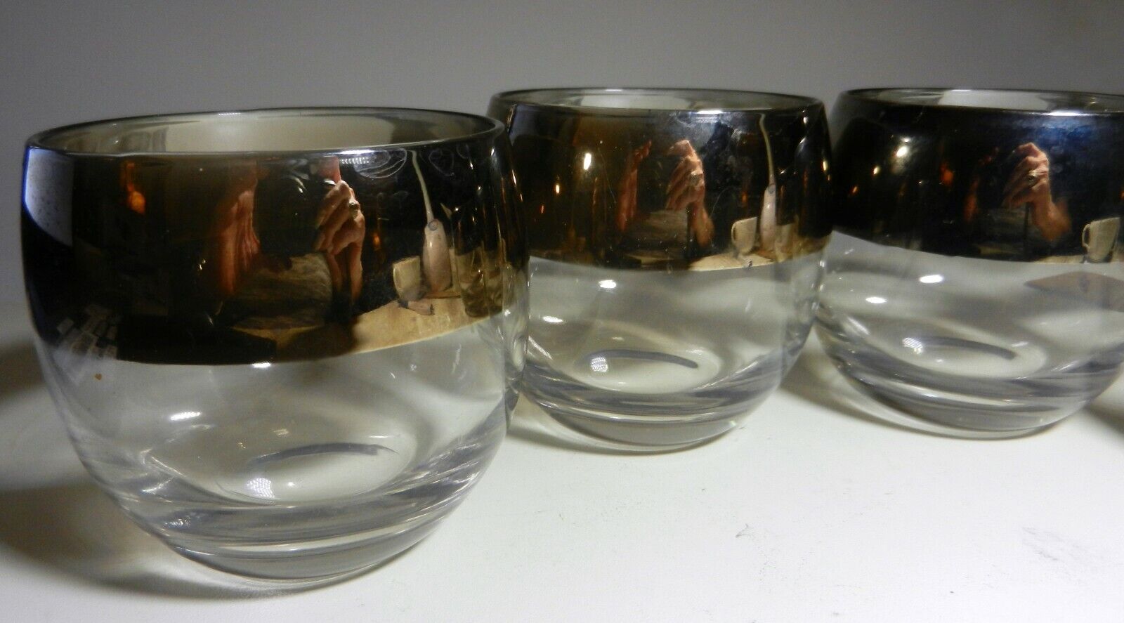 Vintage MCM Silver Dorothy Thorpe SET of 4-Handblown Roly Poly Glasses unmarked - фотография #2