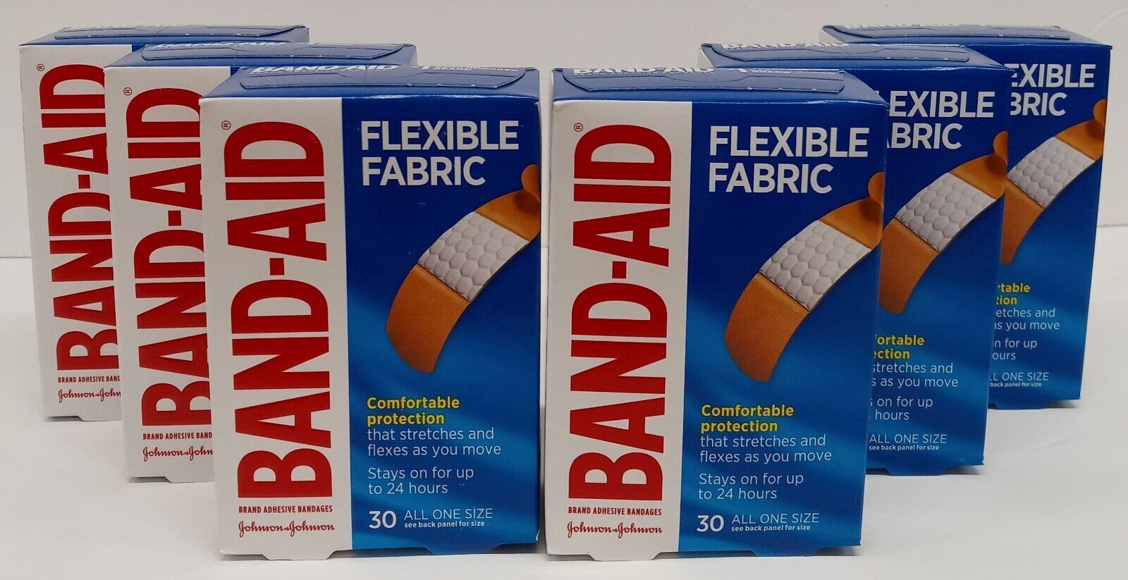 Lot of 6 Band-Aid Bandages Flexible Fabric 30 count  All 1 Size 3/4 in x 3 in  Bandaid