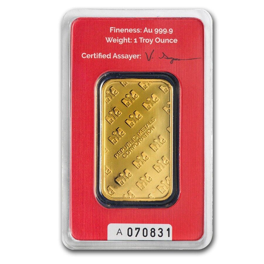 SPECIAL PRICE! 1 oz Gold Bar - Republic Metals Corporation (In Assay) Republic Metals Corp. 91241 - фотография #2