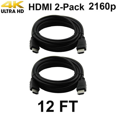 Pack of 2 Digital High-Speed 1.4 HDMI Cables PVC 2160p Black Cord (12 feet) SatelliteSale 2P12FTHDMI - фотография #2