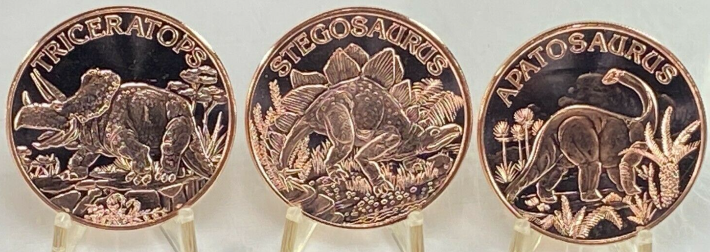 Copper Coins * Herbivore Dinosaur Set * 3 Piece Lot * Fine .999 Bullion Rounds Без бренда