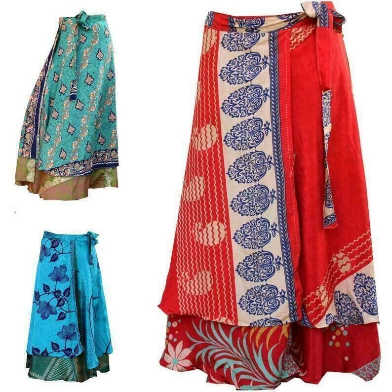 5 PC short MIni Skirt Indian Women Wrap Vintage Silk Bohemian Hippie Skirts Handmade Does Not Apply - фотография #3
