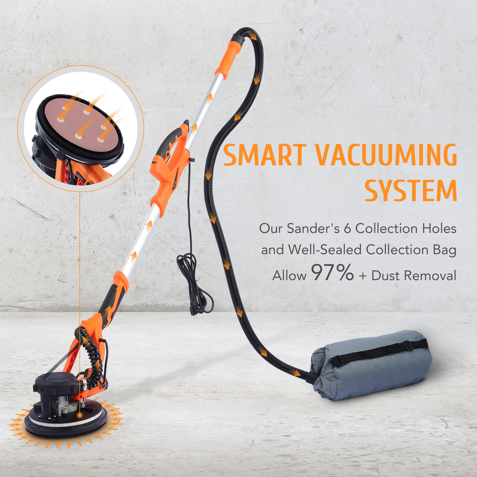 Reliable 9in Drywall Sander: 850W Power Vacuum System 5 Speeds LED Strip Preneex Does Not Apply - фотография #5