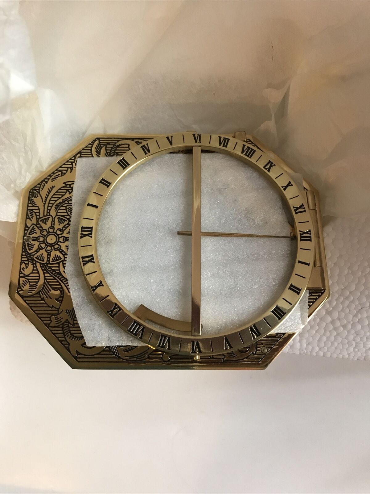 VTG NIB Franklin Mint Universal Equinoctial Sundial Ring Brass Wooden Base 1987 Без бренда - фотография #6