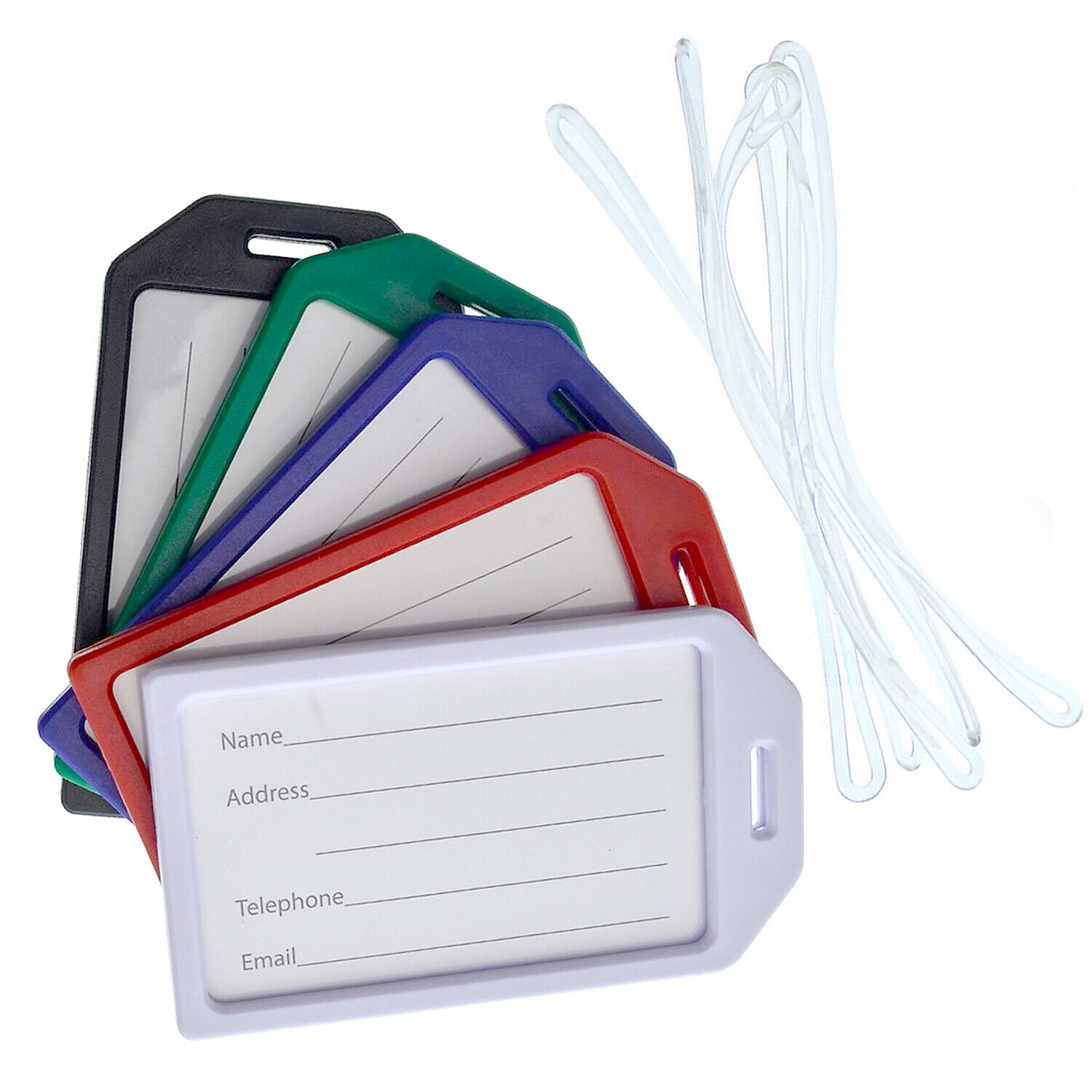 5 Pack - Premium Hard Plastic Airline Luggage Tags with 6" Loops -Specialist ID Specialist ID