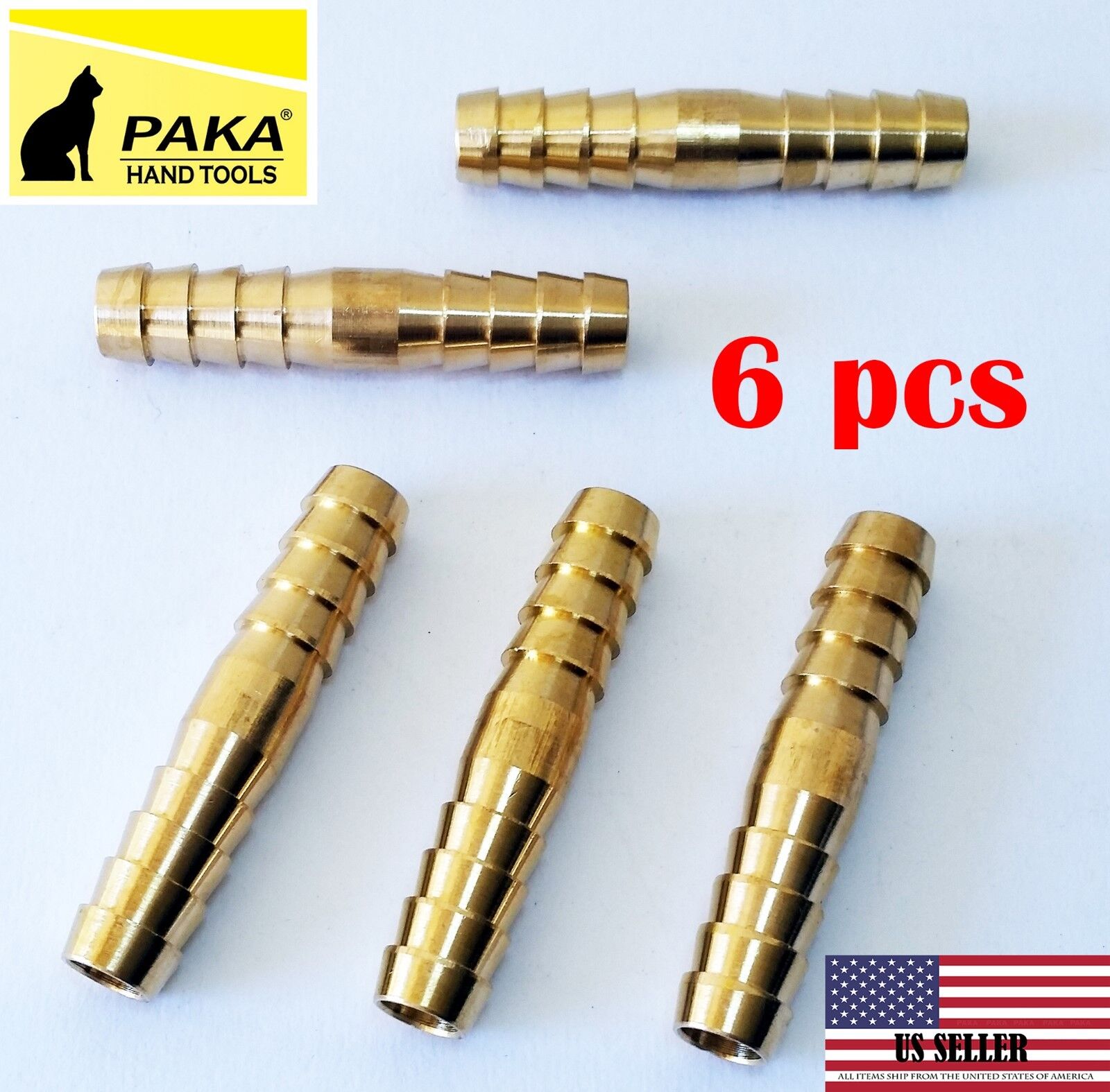 6 PC - 3/8" Hose Barb Mender Union Splicer Brass Fitting Gas Fuel Water Paka Tools Does Not Apply