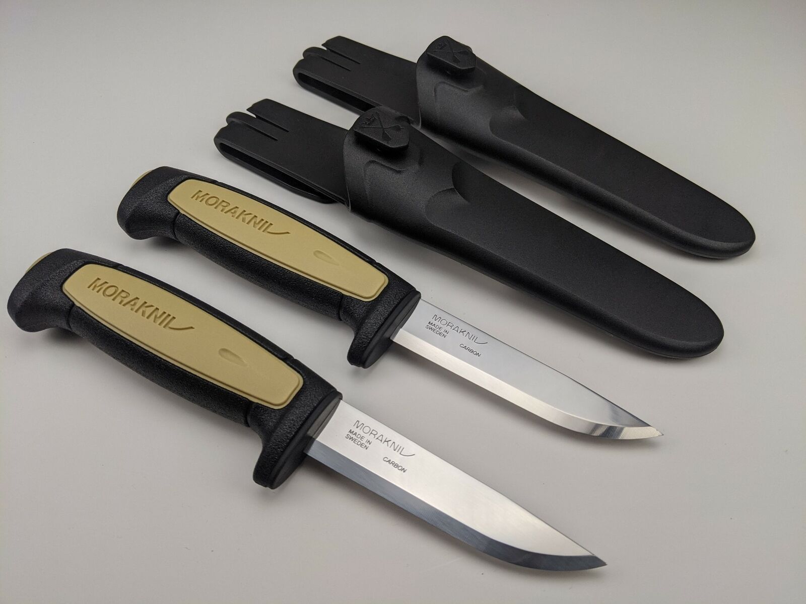 2 Pack Lot - Morakniv Basic 511 Knife & Sheath - 2 Tan/Black Handle Mora Knives Morakniv