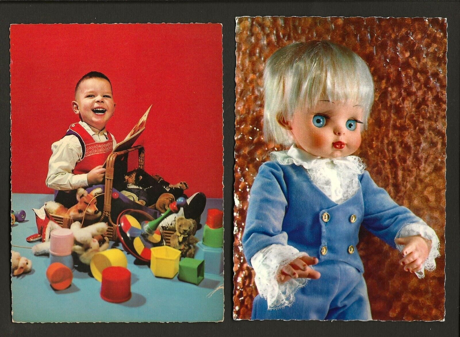 FURGA DOLL + Boy w/PLUSH animals + TOYS. Lot of 2 vintage Postcards Без бренда