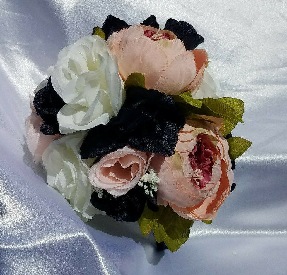 19 Pc Wedding Bouquet Pkg, Ivory, Navy Blue Roses, Blush Peony, Navy & Pink Wedding Bouquet Does Not Apply - фотография #4