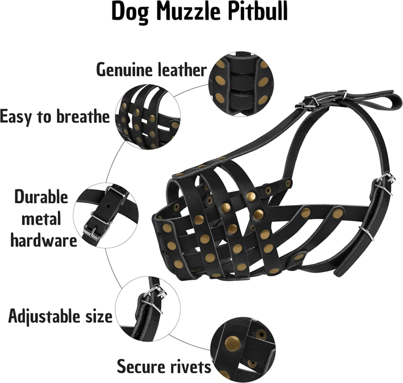 Pitbull Dog Muzzle Leather Amstaff Staffordshire Terrier Breathable Basket with  Does not apply - фотография #4