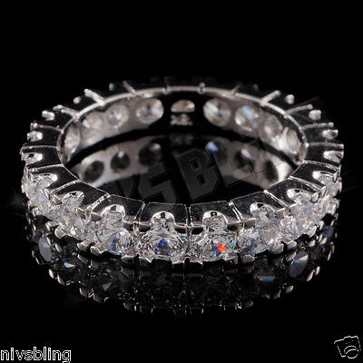 18K White Gold Plated CZ Wedding Engagement Band Eternity Women Promise Ring Niv's Bling - фотография #2