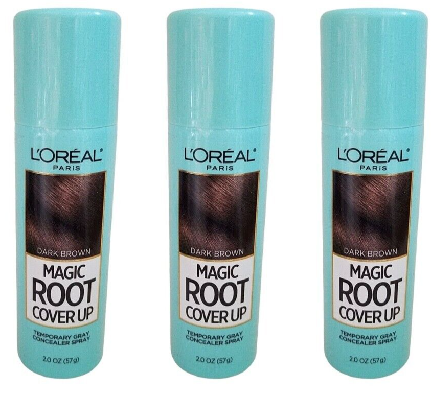 3 Loreal Magic ROOT Cover Up Temporary Gray Hair Concealer 2oz DARK BROWN Spray L'Oréal K2095400