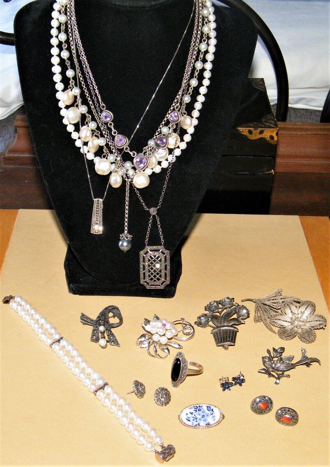 Vintage (17)Pc Mostly STERLING SILVER MARCASITE PEARL JEWELRY LOT Judith Jack Multi Brand