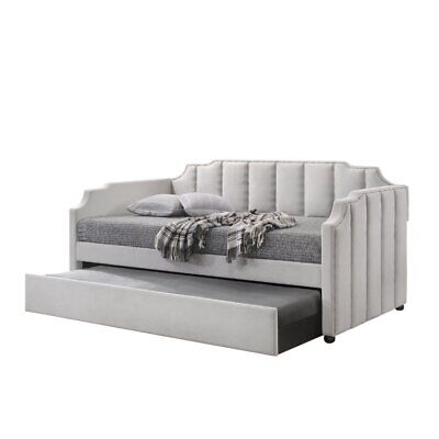 Fabric Twin Size Daybed With Channel Tufting And Nailhead Trim Gray- Saltoro Saltoro Sherpi BM214913