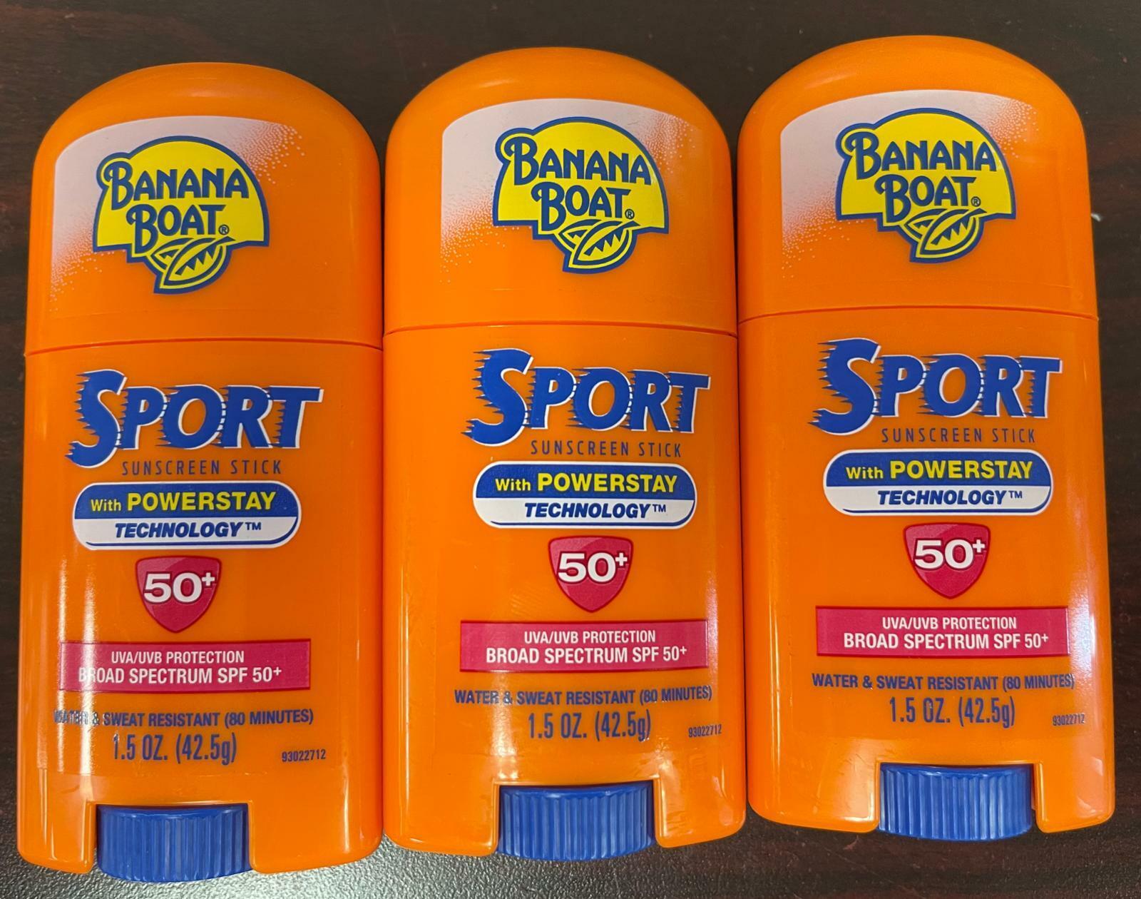 LOT OF 3 BANANA BOAT SPORT(SPF 50) SUNSCREEN STICK WATER SWEAT RESISTANT expired Banana Boat