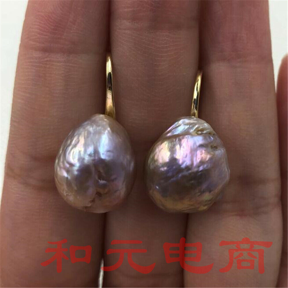 HUGE Pink baroque pearl earrings 18K TwoPin fashion earbob Mesmerizing gorgeous Unbranded 3 - фотография #4