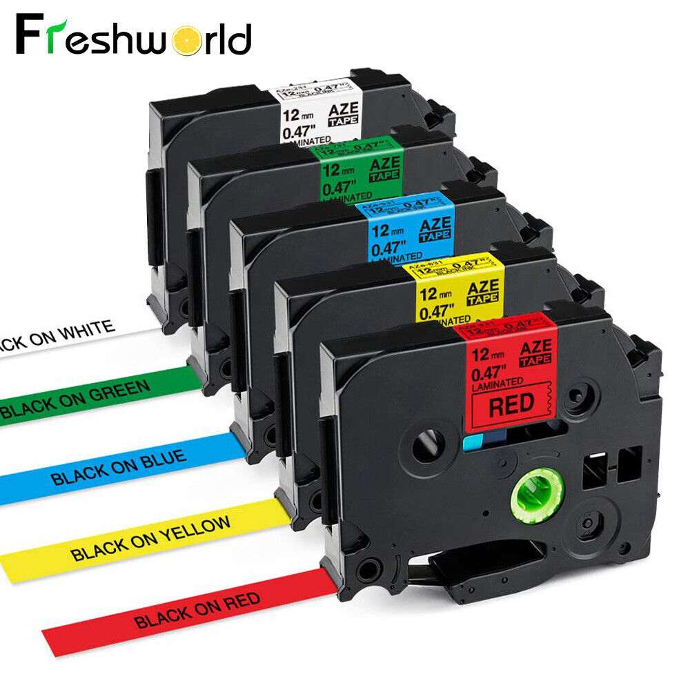 TZ-231 TZe-231 PT-D210 5 Pk Compatible Label Maker Tape 12mm for Brother P-Touch Freshworld TZE-231-431-531-631-731-5