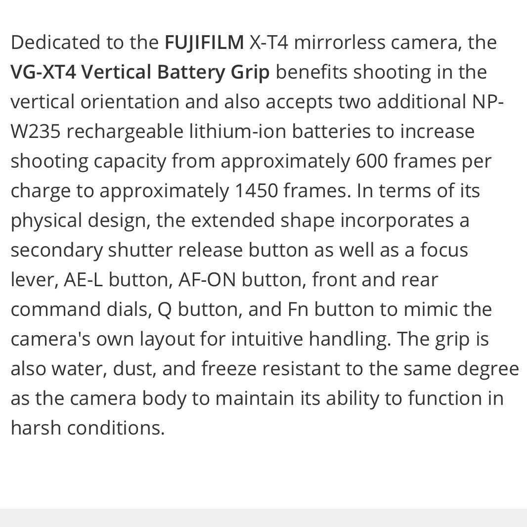 Fujifilm X-T4 Vertical Battery Grip (New, never used) Fujifilm VG-XT4 - фотография #8