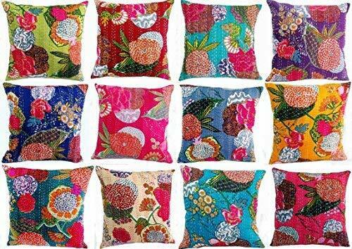 10 PC INDIAN CUSHION PILLOW COVER THROW Kantha Ethnic Floral Handmade Decor Art Handmade Does Not Apply