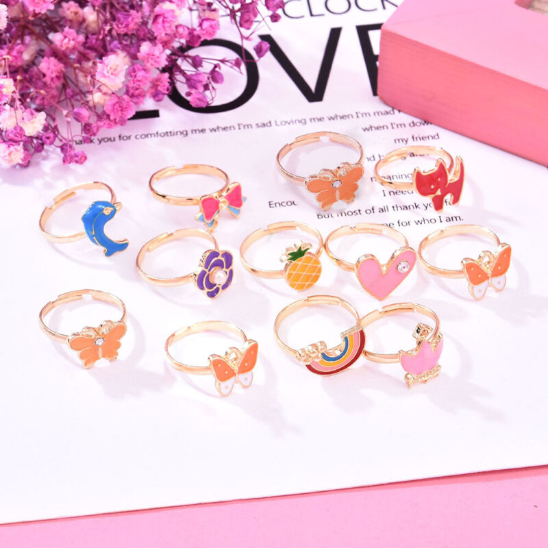 20Pcs Girls Kids Cartoon Adjustable Ring Crystal Rings Jewelry Cute Xmas Gift US Unbranded Does not apply - фотография #6