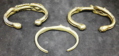 Rare Set of (x3) Antique Anthropomorphic DOGON Gilt Bronze Bracelets - MALI Без бренда - фотография #5