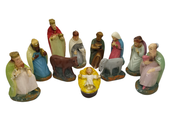 11 peace Antique vintage Nativity Germany jesus mary church Christmas Set Vintag Handmade