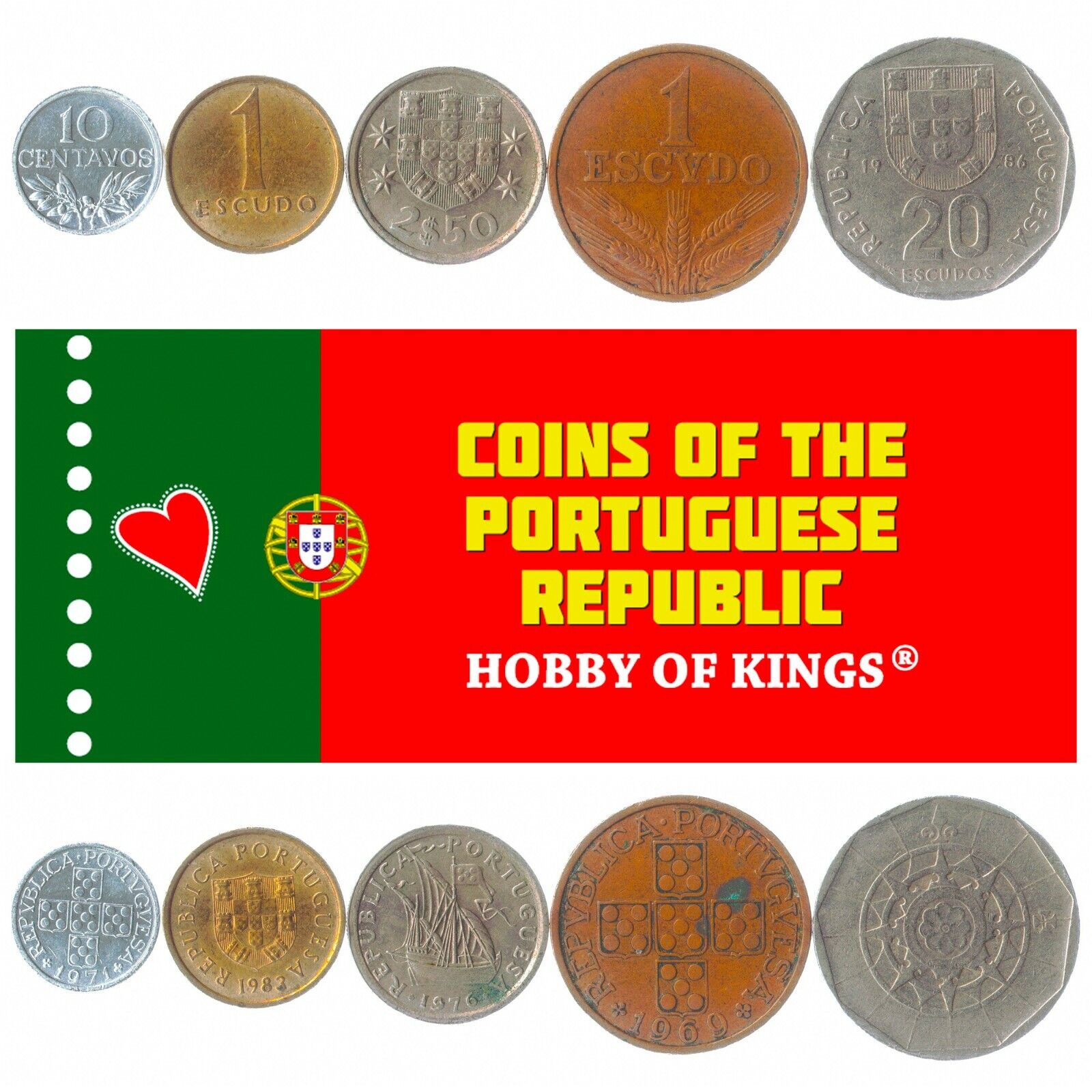 5 PORTUGUESE COINS. DIFFERENT COINS. EUROPEAN FOREIGN CURRENCY, VALUABLE MONEY Без бренда