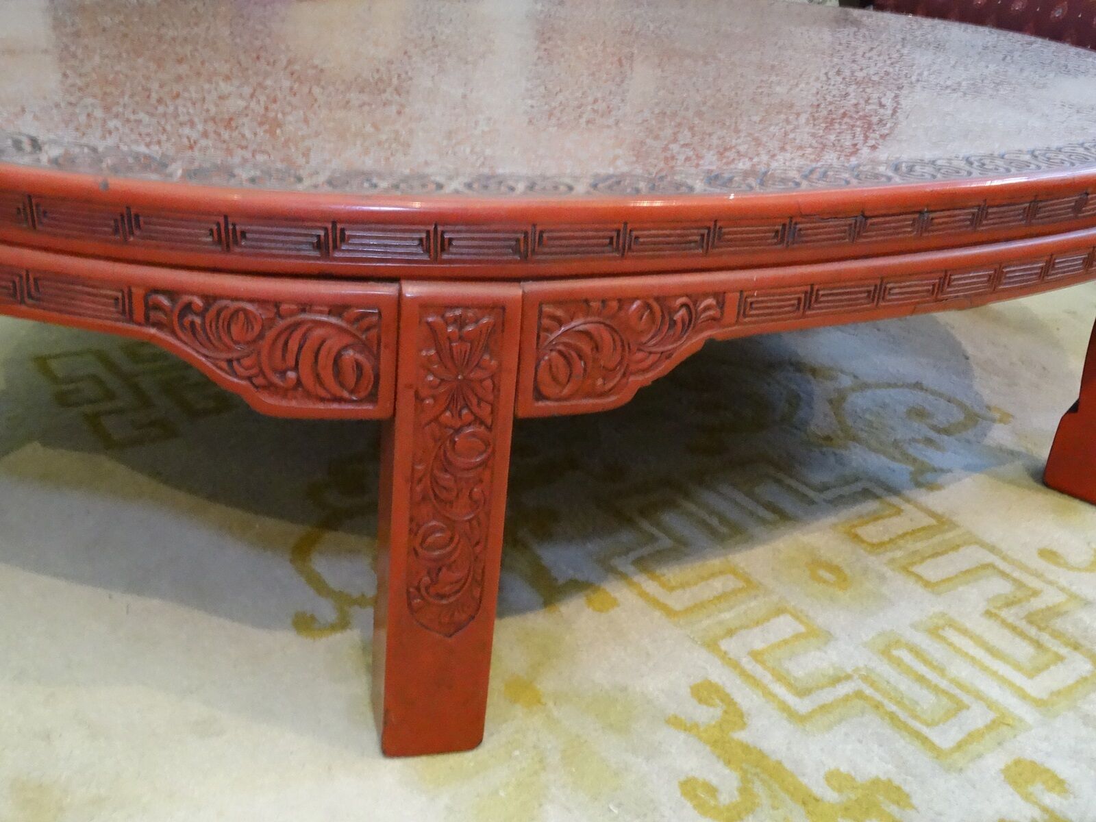 ANTIQUE LATE 19 c. CHINESE LACQUER INTRICATE CARVED CINNABAR COFFEE TABLE Без бренда - фотография #12