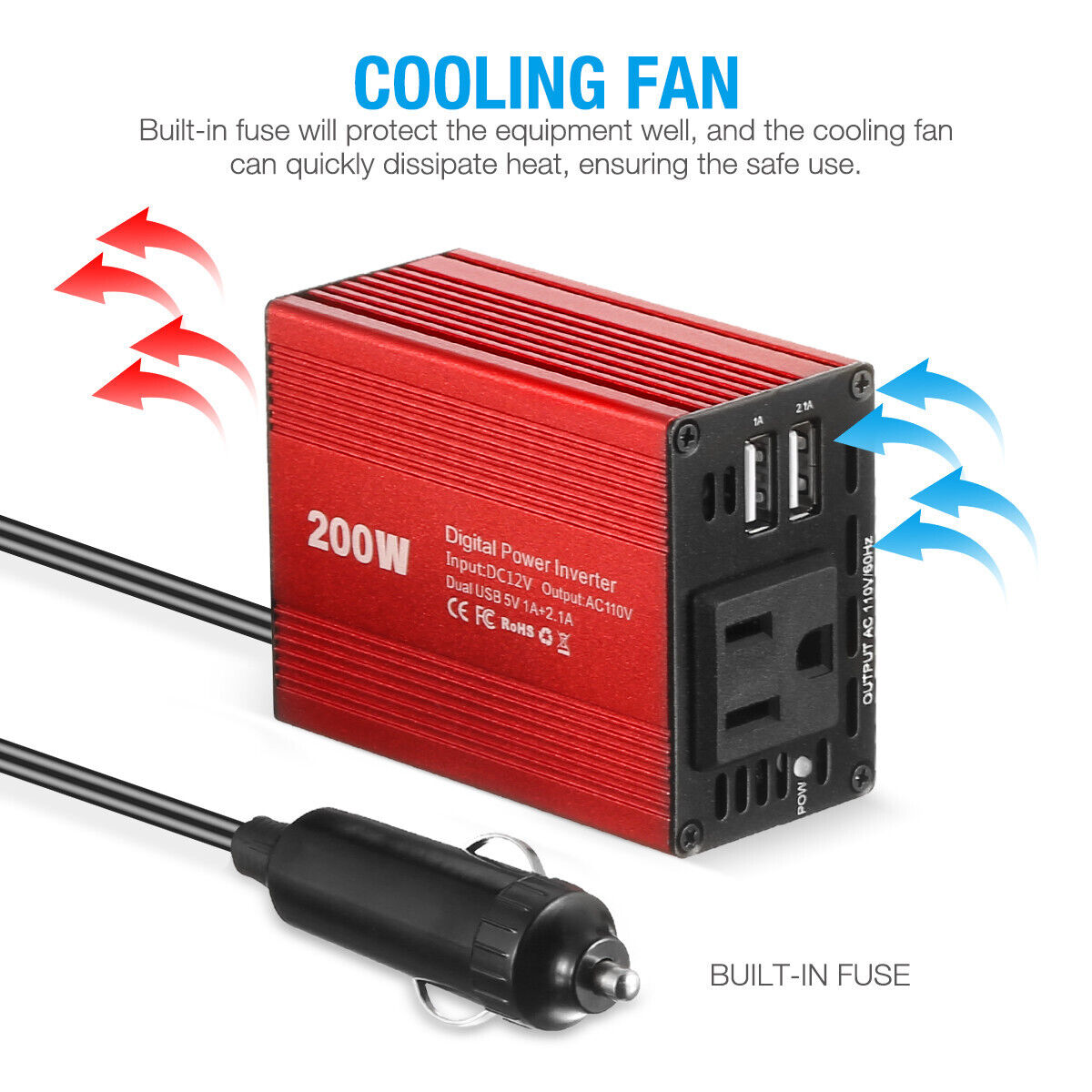 200W Car Power Inverter DC 12V to AC 110V 120V Converter Adapter Charger Outlet Powerextra Does Not Apply - фотография #5