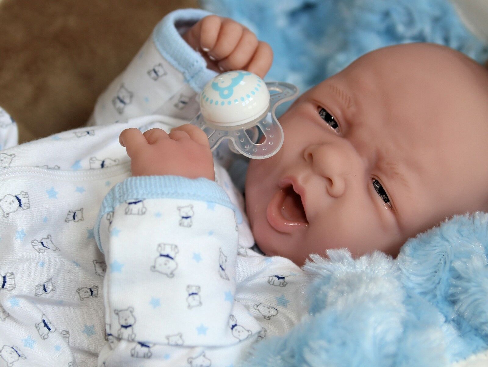 AWW! BABY BOY "DOGGIES"! Preemie Life Like Reborn Pacifier Doll + Extras Unbranded