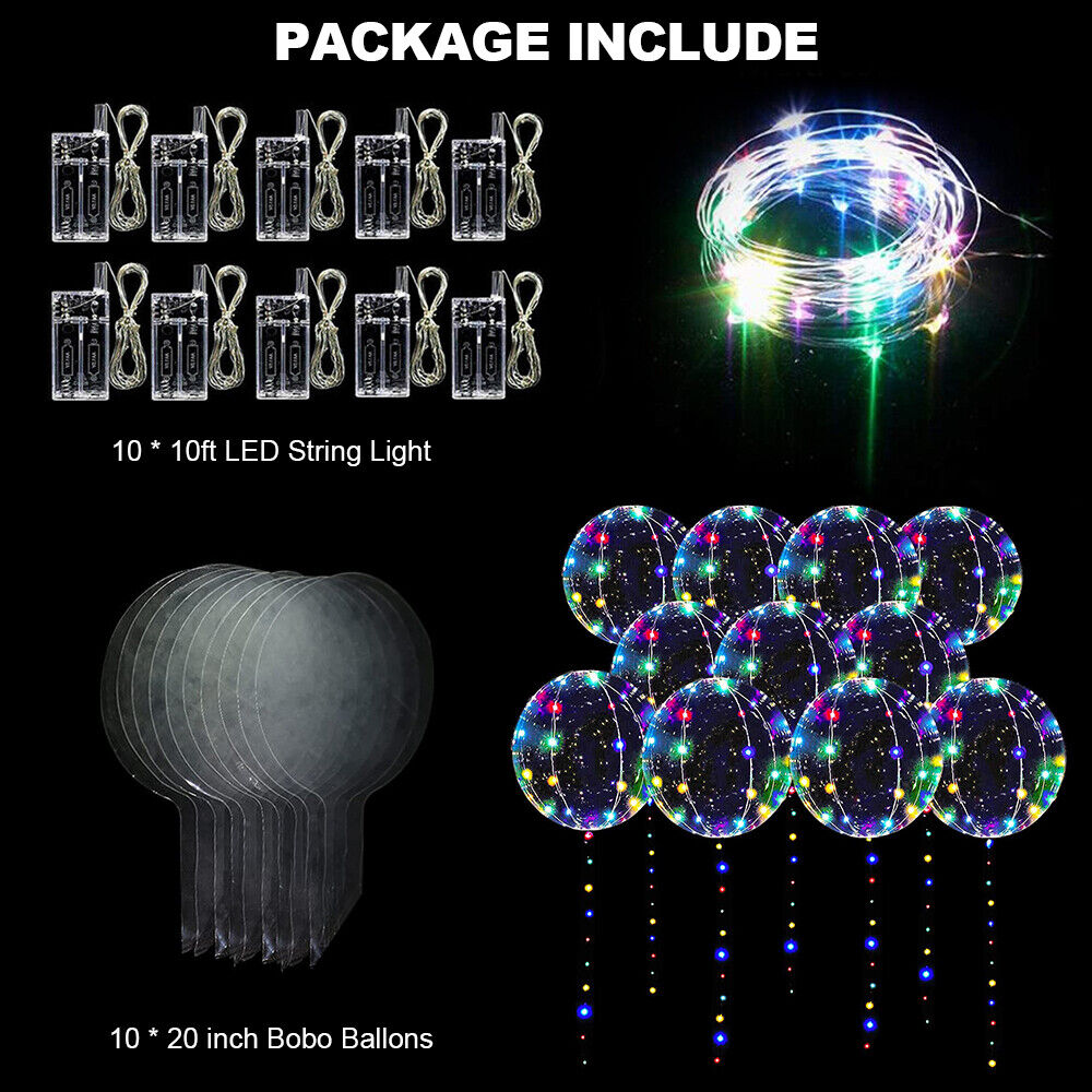 10 PCS LED Light Up BoBo Balloons Clear Helium Balloon Party Birthday Decoration Unbranded Does Not Apply - фотография #6