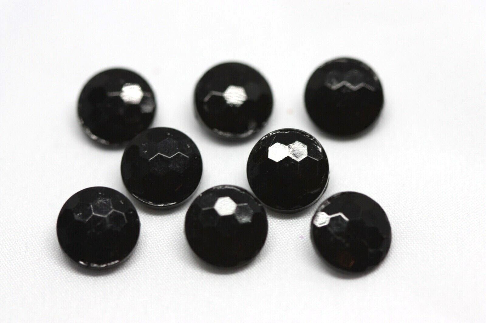 8 Vintage Le Chic Black Glass Honeycomb Buttons Round Faceted Jet Mourning Без бренда - фотография #7