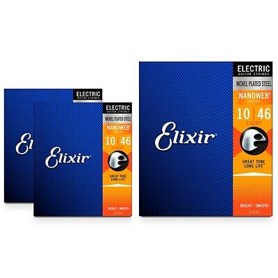 Elixir Nanoweb Electric Guitar Strings, Light (10-46) 3-Pack Elixir 12052-3PK-KIT