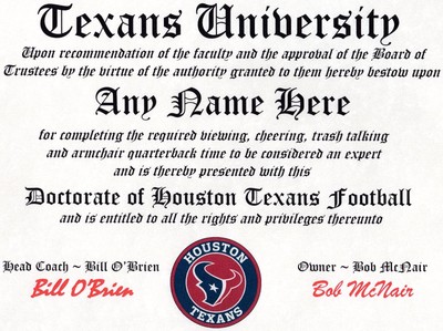 HOUSTON TEXANS, TEXANS  FOOTBALL    MAN CAVE   CERTIFICATE   DIPLOMA  GIFT  Без бренда - фотография #4