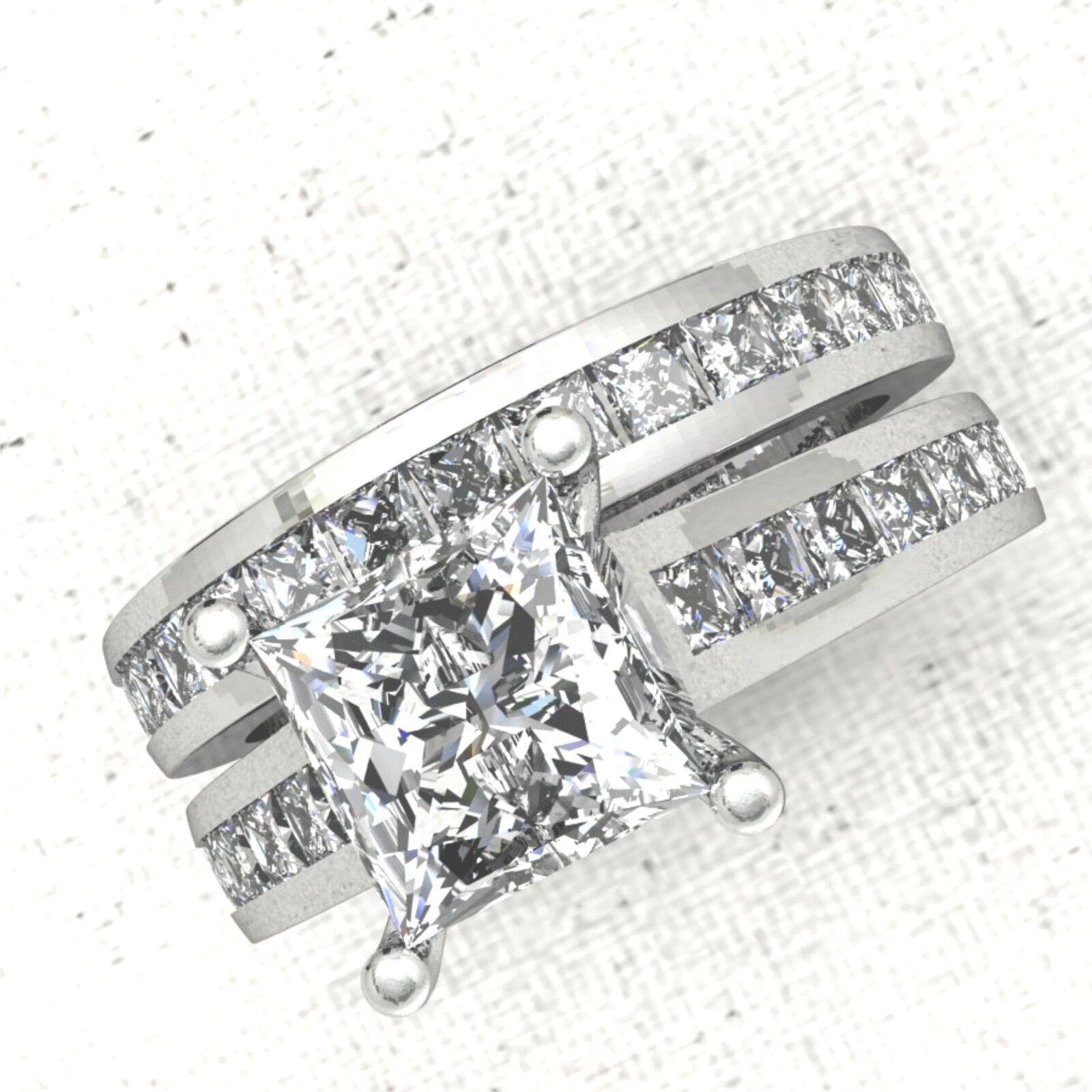 3.25ct Princess cut Diamond Engagement Ring Wedding Band Solid 14k White Gold Angus - фотография #3