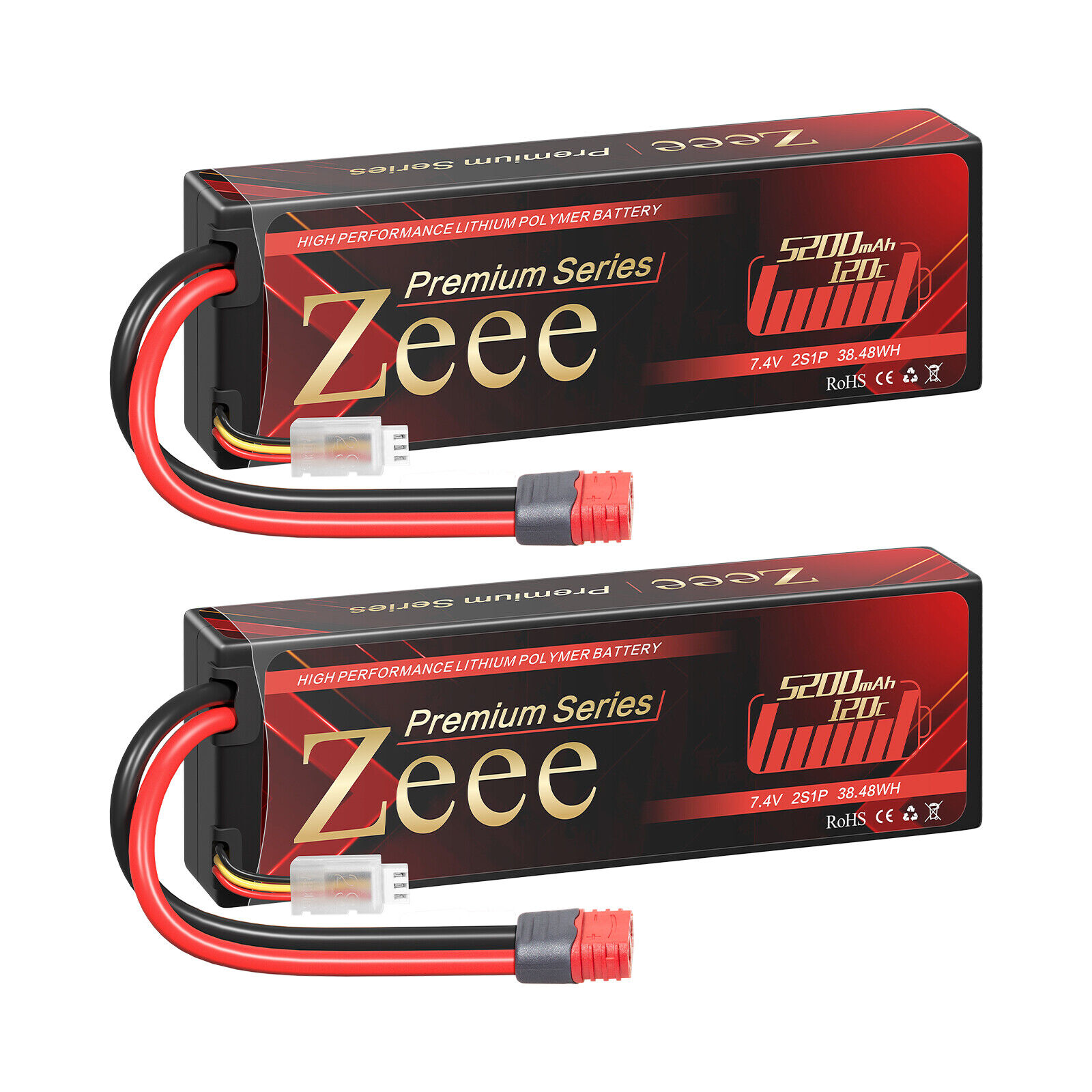 2x Zeee 120C 5200mAh 7.4V 2S LiPo Battery Deans Hardcase for RC Car Truck Boat  ZEEE Does Not Apply