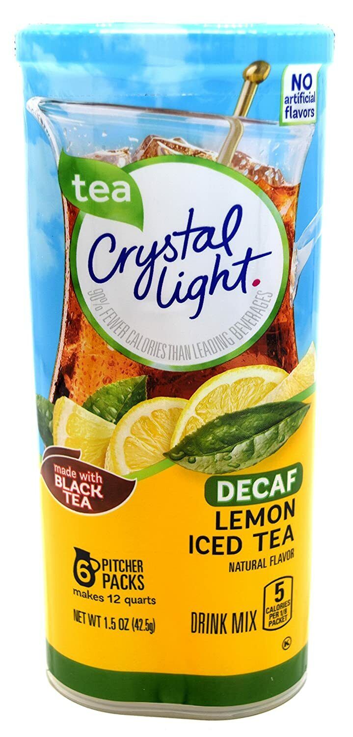 CRYSTAL LIGHT LEMON ICED TEA DECAF Powdered DRINK MIX (6 Pitcher Packs x 2 Cans) Crystal Light 43000950166