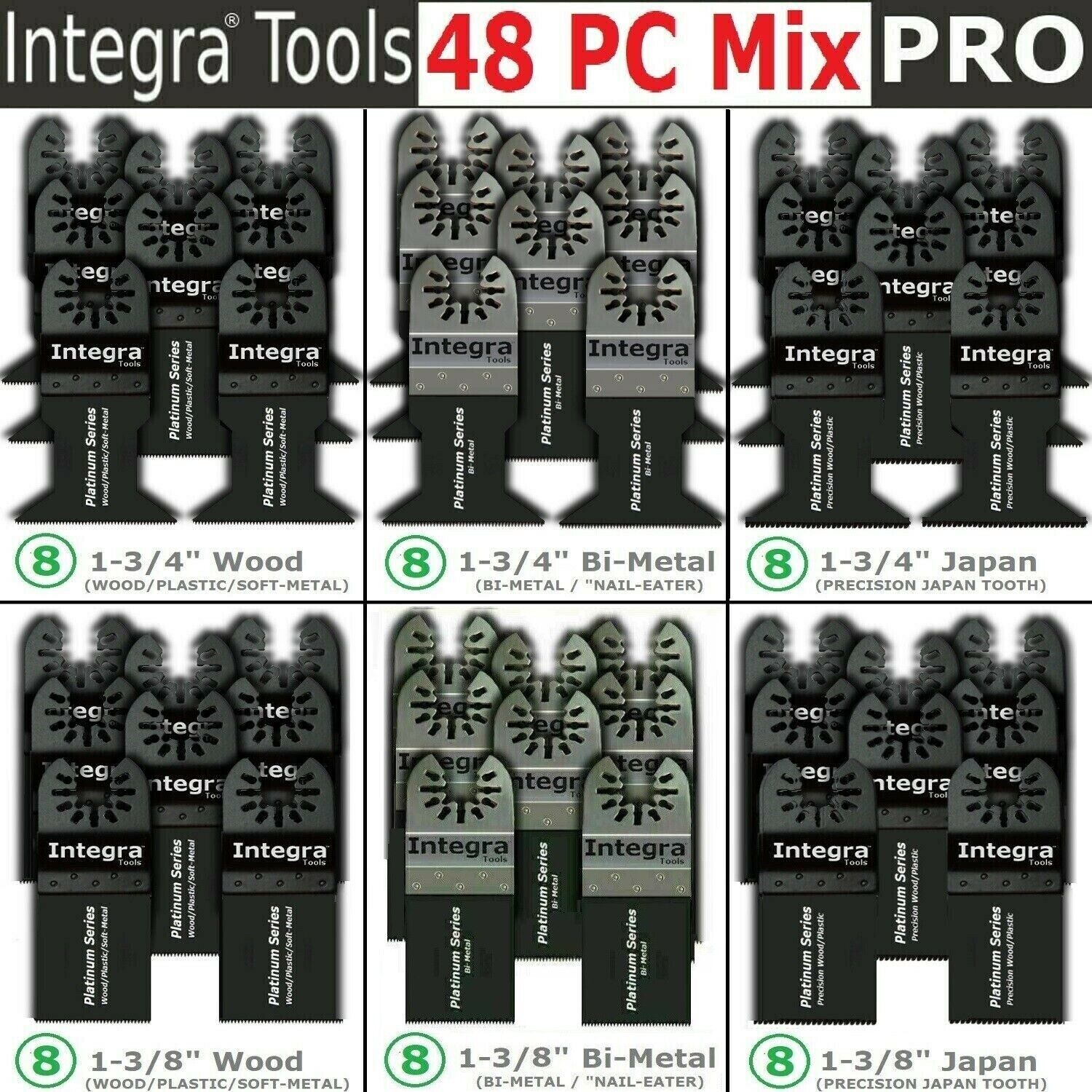 48 Pc Oscillating Multi Tool Saw Blade For Fein Multimaster BOSCH Ridgid Makita Platinum Blades Series by INTEGRA Tools ITIPC6970460vv33460