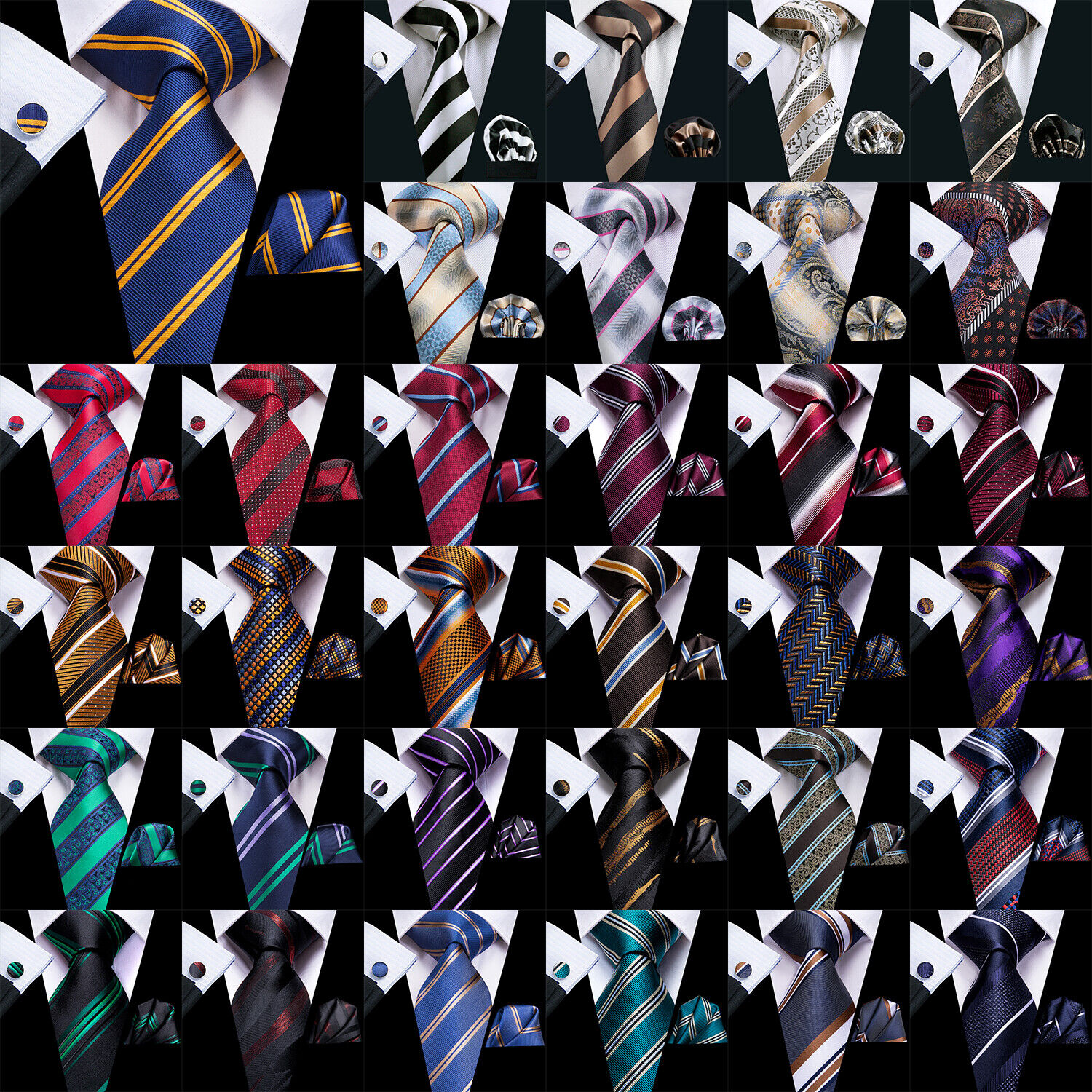 Hi Tie Mens 100% Silk Necktie Set Striped  Red Blue Black Pink Classic Formal US Hi Tie Does Not Apply