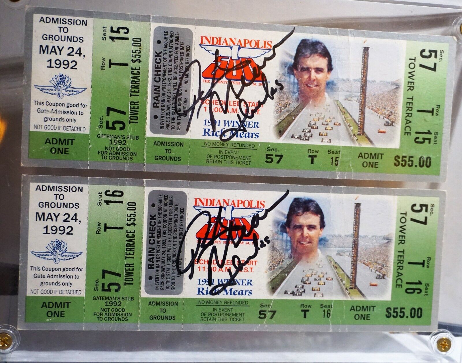 RICK MEARS 1991 Indy 500 winner SIGNED tickets (lot of 2) Без бренда